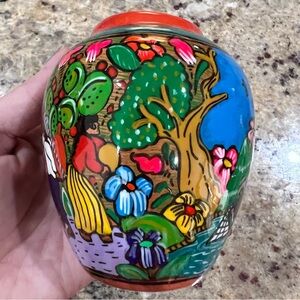 Spanish Talavera Clay Pottery Village Scene Vase